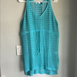 Crochet Halter Swim Coverup in Aqua